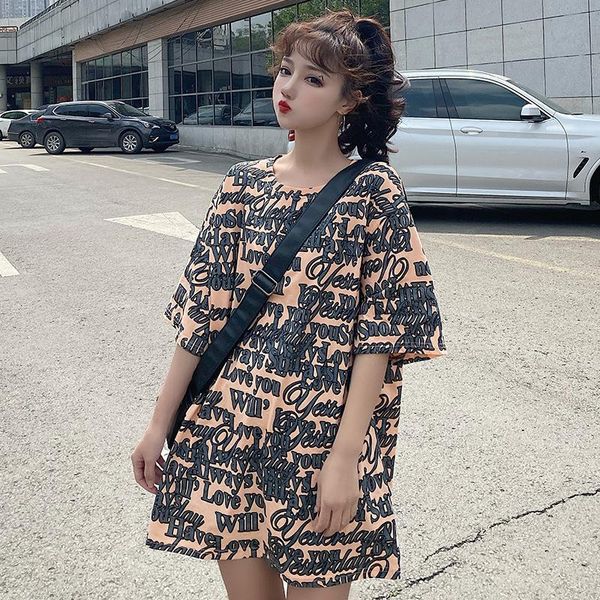 

women's t-shirt #2182 large size t shirts women harajuku loose cotton tshirts ladies short sleeve round neck letter printed female tees, White