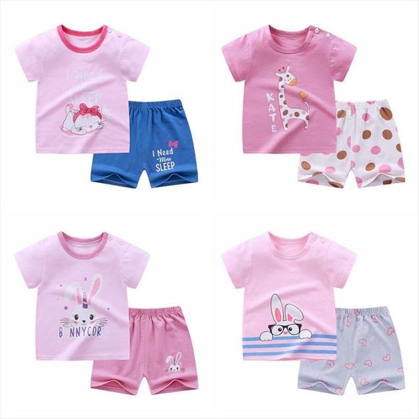 

baby girl summer clothes children short sleeve t shirts pants 2 pieces suits toddler kids clothing set girls 0, White