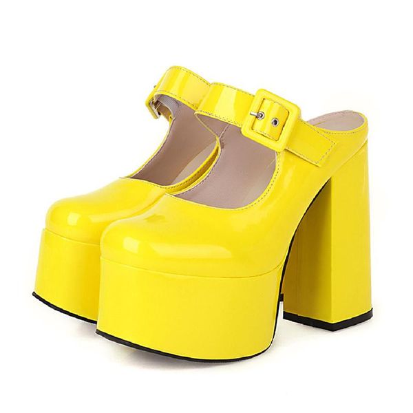 

women's sandals platform 2021 summer shoes for women candy yellow green party fetish shoes ladies block heels sandals women, Black