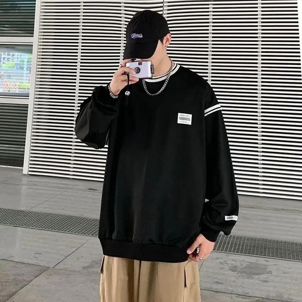 

men's hoodies & sweatshirts fried street salt series round collar hoodie male spring and autumn fashion brand ins port wind loose jacke, Black