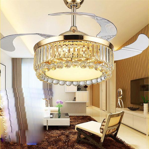 

led clear crystal ceiling fans lamp 110-220v fan 42 inch/108cm remote control 3 color temperature shooping