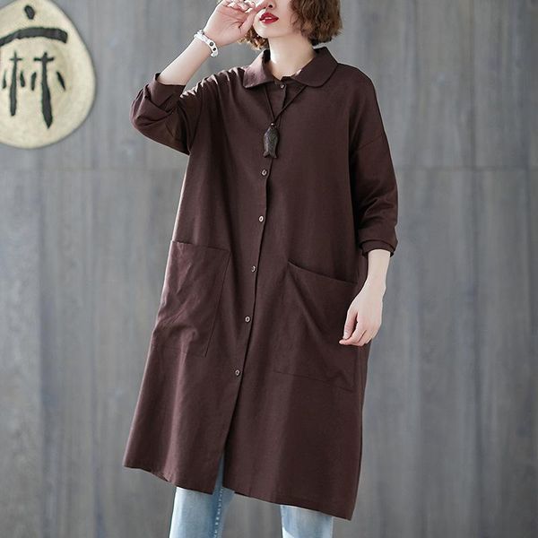 

women's trench coats [ewq] 2021 spring turn-down collar three quarter sleelves pocket single breasted cotton jacket female windbreaker, Tan;black