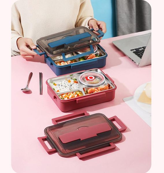 

dinnerware sets lunch box 4 grid 304 stainless steel containers bento 1600ml with soup bowl for kids workers office