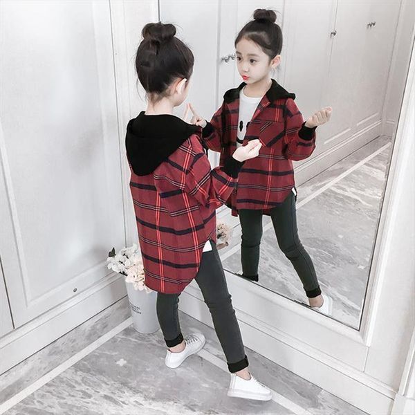

girls plaid blouses spring autumn baby cotton hooded shirts kids long sleeve casual clothing 6 8 10 12 14, White;black