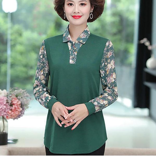 

full sleeve printing chiffon splicing tee women fashion elegant loose plus size 6xl t shirt ladies 2021 new mom black spring top, White