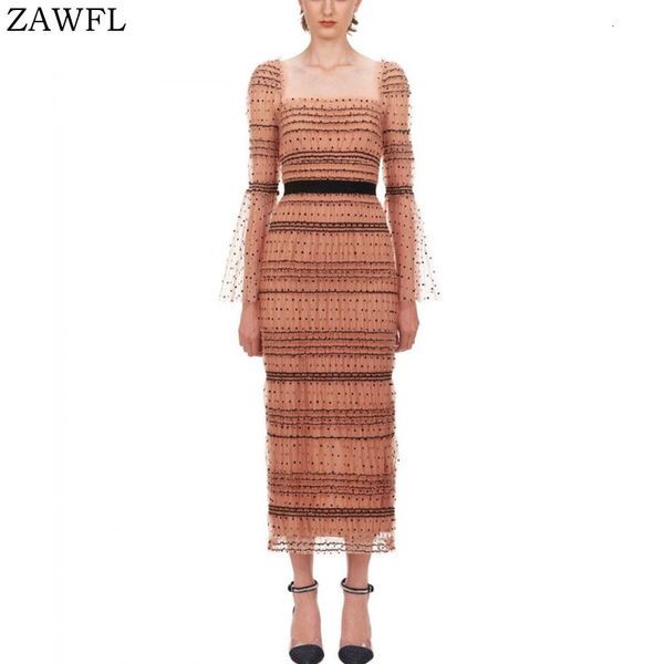 

new runway a line party squre neck polka dot 2021 summer lady vintage casual dress midi long vestidos streetwear 77pj, Black;gray