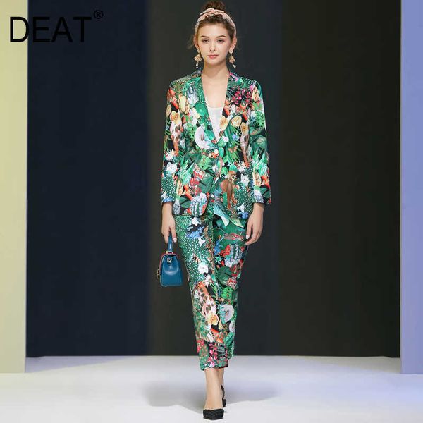 

[deat] spring fashion long sleeve v-neck single button printing pencil pants temperament women suit 13c524 210527, White