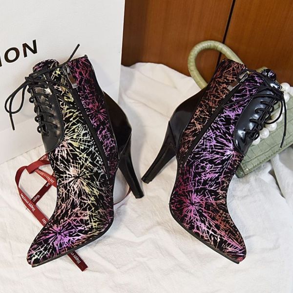 

new esy women high heel boots mixed color zipper women winter ankle boots women party footwear size 32-43, Black