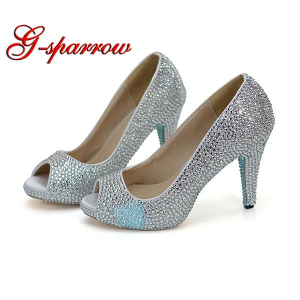 

2021 fairy tale evening dress heels fashion show pumps silver rhienstone with baby blue wedding shoes peep toe bride shoes, Black