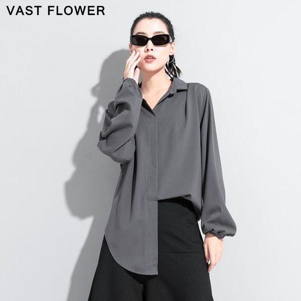

plus size vintage solid color blouse women lapel long sleeve loose casual pleated shirt fashion clothes 2021 new spring, White