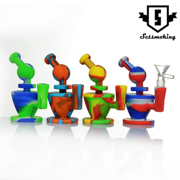 Accesorios para fumar pipa de agua de silicona Bong Dab Rigs con vástago inferior y recipiente de vidrio SRS834