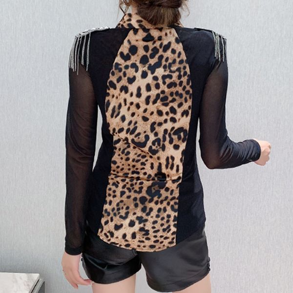 

2021 new spring fall korean style blouse chic patchwork long sleeve mesh button cotton shoulder board ropa mujer shirt t00009a 1y2, Black