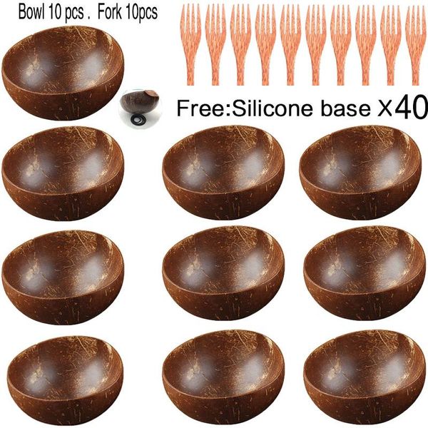 

bowls natural coconut bowl set handmade shell tableware wood spoon dessert fruit salad mixing rice ramen 10pcs sets