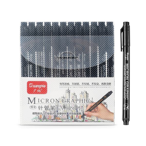 

12pcs/set Waterproof Fade Proof Micron PenTip Fine Liner Black Sketch Water Marker Pen for Manga