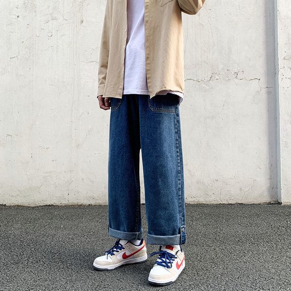 

2021 new wide-leg men's fashion casual drawstring jeans men streetwear hip-hop straight denim trousers mens -5xl r0h1, Blue