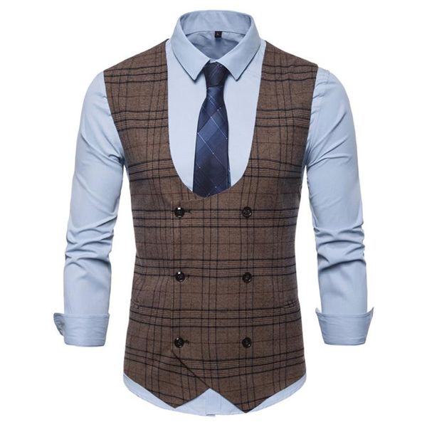 

men's vests vest chaleco hombre retro checked u-neck slim gentleman business casual gilet homme mariage, Black;white