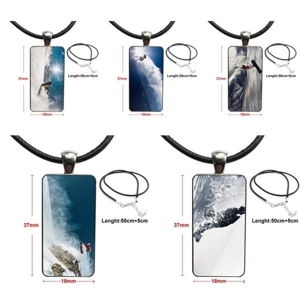 

pendant necklaces jewelry with steel plated glass cabochon choker long rectangle necklace for child awesome love snow or die ski snowboard, Silver
