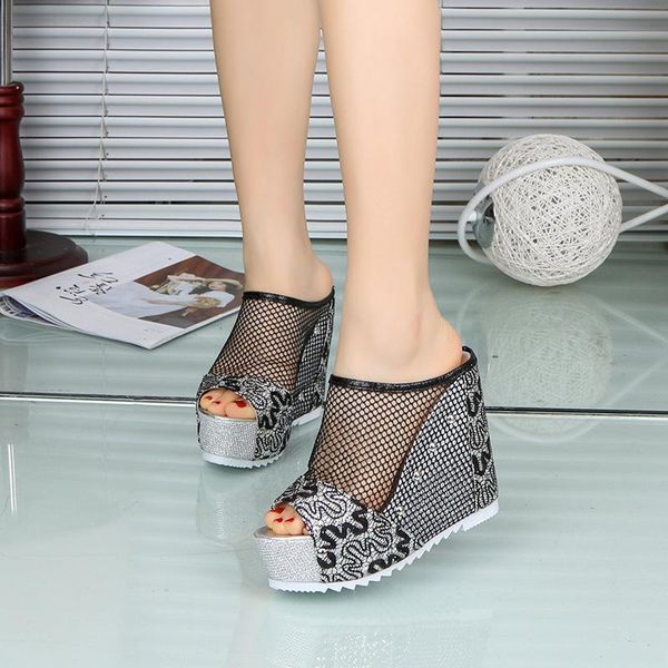 

slippers summer women shoes 2021 retro wedge heels ethnic platform embroidery beach soft flip flops flowers slides, Black