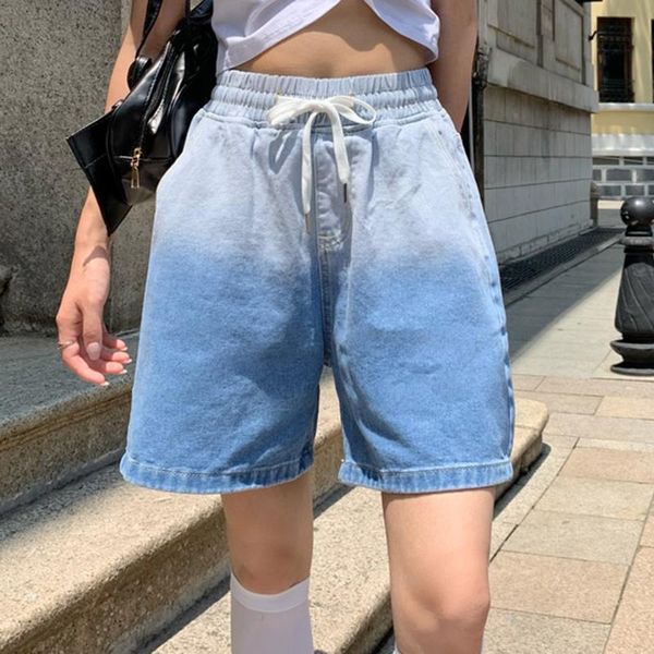 

women's shorts lucyever summer jeans gradient vintage lace up high waist denim street loose short trousers, White;black