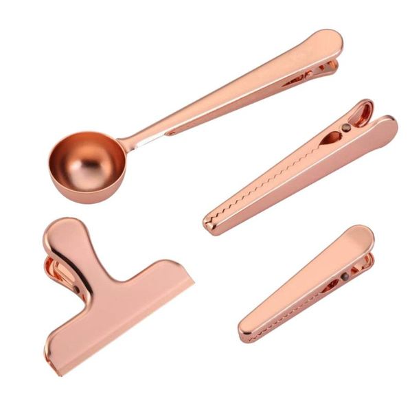 

4pcs multifunctional sealing clips stainless steel clips clothes fixing clamps sealing for office home (rose gold)
