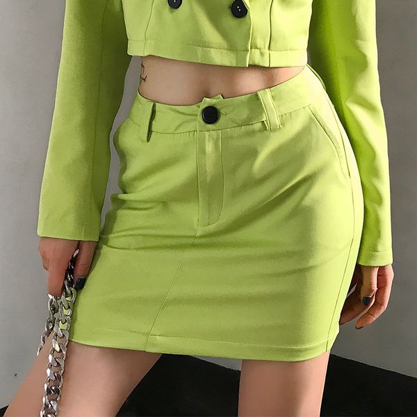 

casual neon pencil skirts ladies high waist mini skirts womens summer fashion harajuku short skirt zipper streetwear, Black