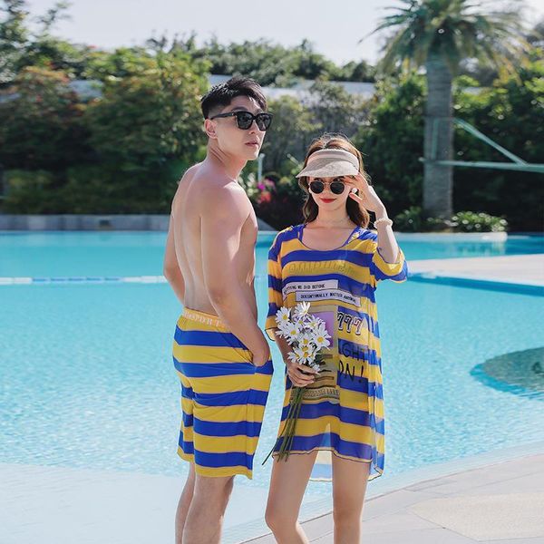 

one-piece suits couple beach shorts swimsuits hard cup women bikinis set stripe men swimwear board surfing briefs