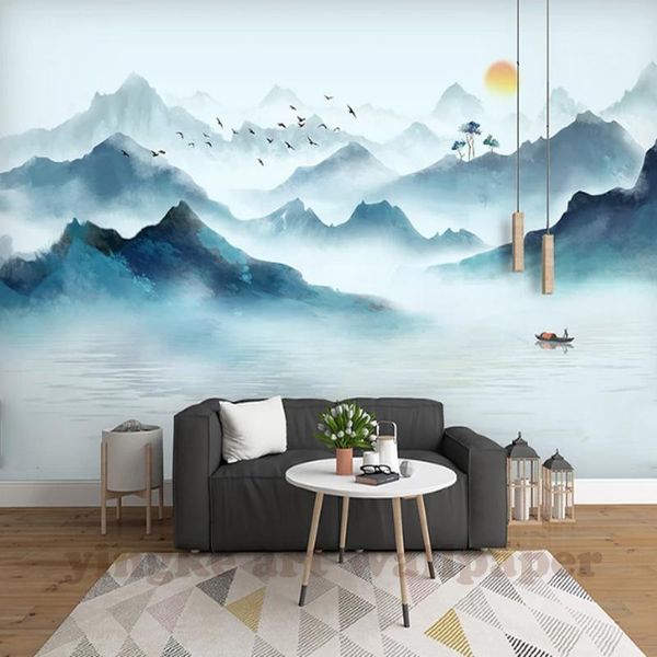 

wallpapers modern simple home decoration 3d po wallpaper chinese ink landscape smoke background wall painting living room