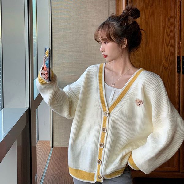 

women's sweaters cardigan sweater takes off in striped v from cartoons embroidered kawaii harajuku lovely korean all-match young studen, White;black