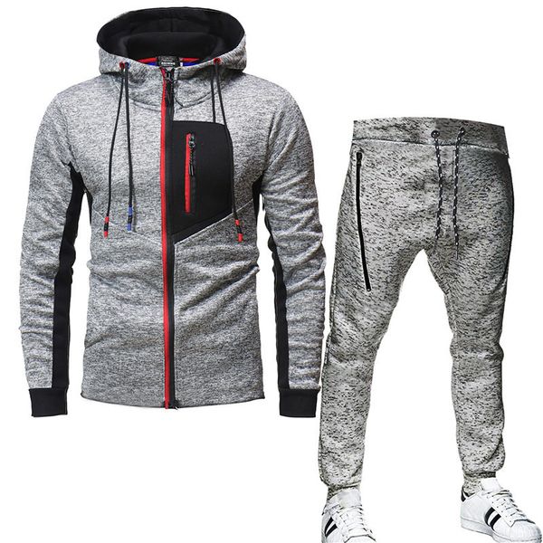 

autumn winter fashion snowflake contrast sweatshirts trousers mens casual sports hooded hoodies pants set men kg-27, Gray