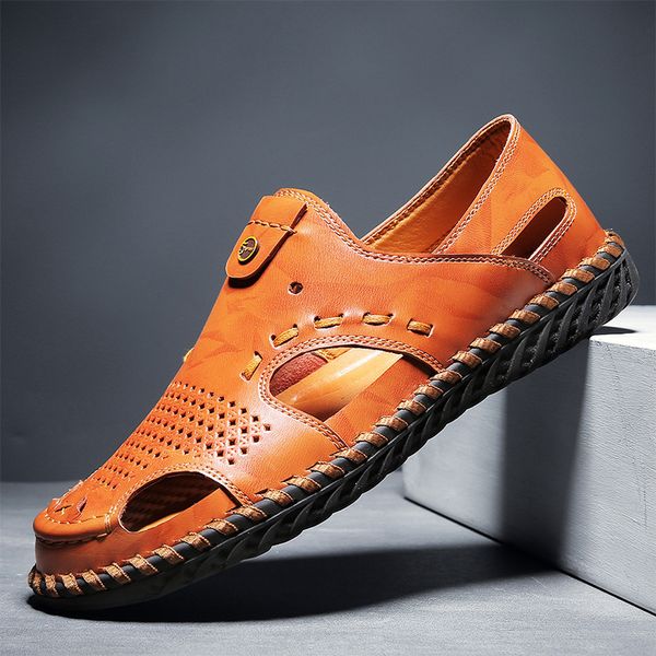 

summer breathable sandals men's slippers trend outdoor baotou leisure hollow shoes soft soled beach 5qwc, Black