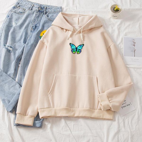 

women's hoodies & sweatshirts korean cotton funny butterfly print oversized women hoodie harajuku pullover aesthetic graphic ladies hoo, Black