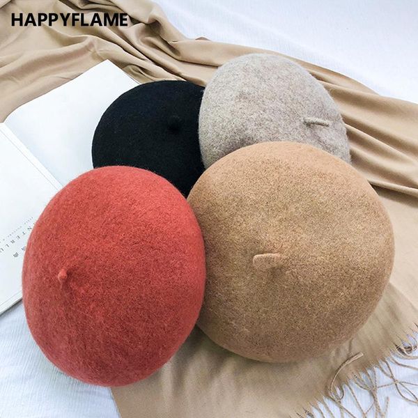 

beanies autumn winter beret for women warm wool octagonal hat vintage bud solid color lady walking cap women's