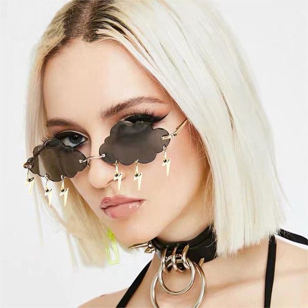 

sunglasses 2021 trend rimless women cloud lighting tassel sun glasses vintage steampunk sunshades designer eyewear, White;black