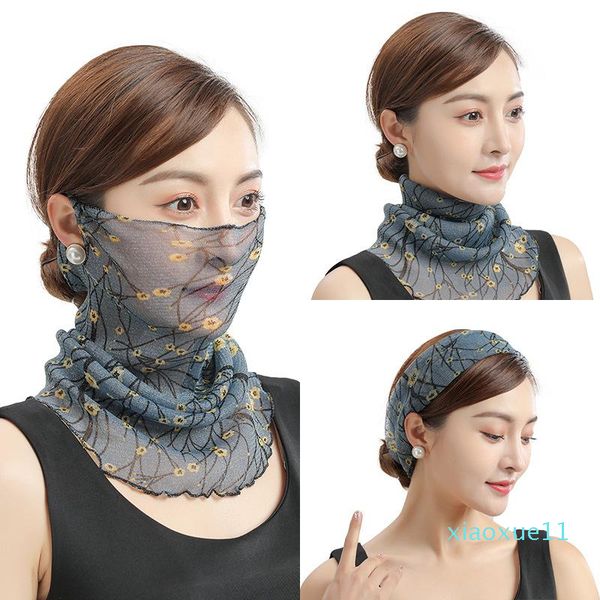 

scarves style bib women's hedging thin sunscreen veil small silk scarf neck guard mask women gauze with shining, Blue;gray
