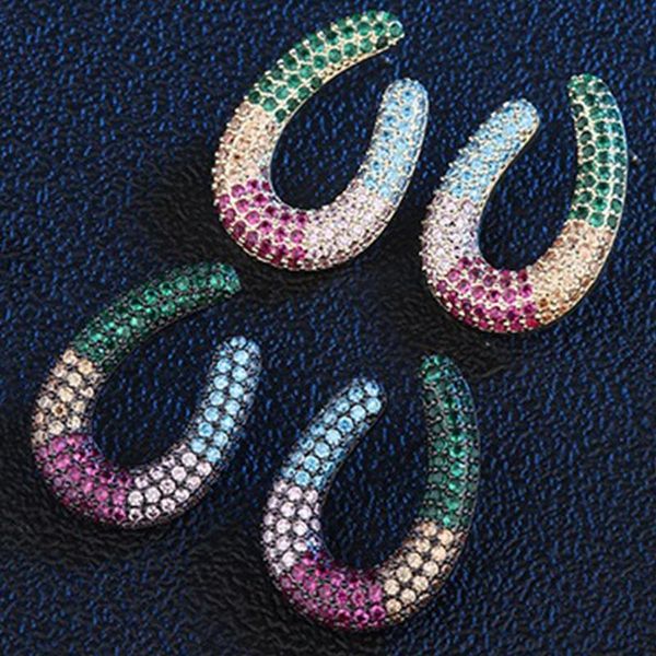 

round large rainbow stud earrings women's cute micropave zircon jewelry brazil fighting color zircon ear studs geometric snake c, Golden;silver