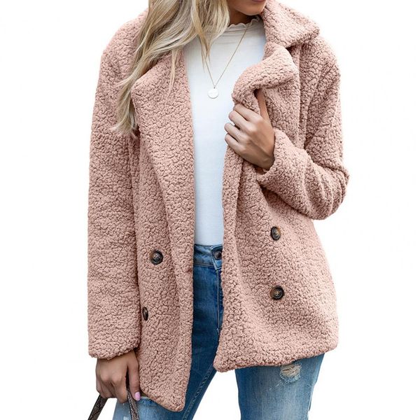 

autumn winter faux fur coat women warm soft lapel collar fur jacket plush overcoat pocket plus size teddy coat female 5xl, Gray