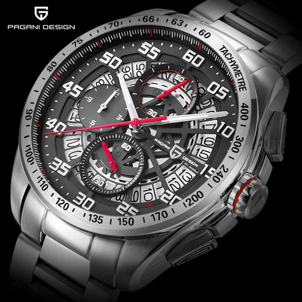 

brand men's quartz chronograph watch pagani design fashion sports luxury waterproof all steel men's watch relogios, Slivery;brown