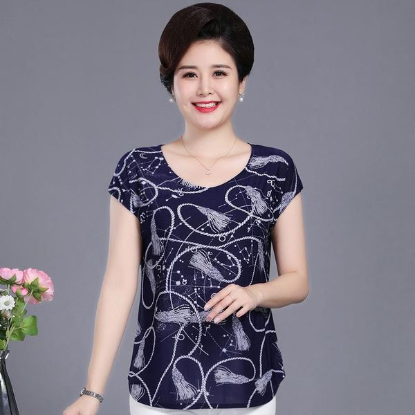 

women's blouses & shirts elegant print womens blouse shirt 2021 summer casual o-neck pullovers ladies short sleeve woman, White