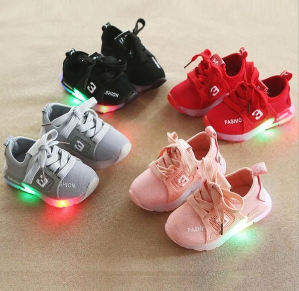 

children led light shoes 2021 new brand spring kids sports shoes air mesh luminous glowing girls sneakers with light eu 21-30, Black;red