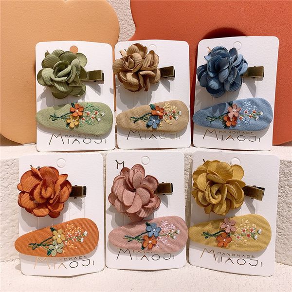 2021 Nova Coréia Moda Doce Girl Bebê Flor Hairpins Simples Bonito Tecido Bordado Floral BB Clipe Acessórios De Cabelo