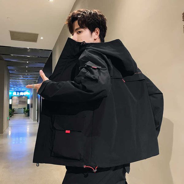

2020 spring and herf men's coat outer cloak slim parka men hooded printed jas windjack hip hop jackets clothing, Black