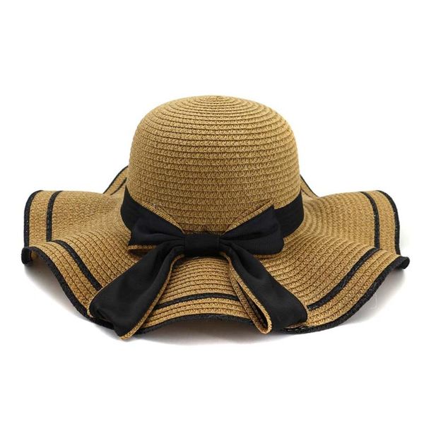 

wide brim hats women's straw hat summer seaside vacation bow knot sunshade beach big outdoor travel woven, Blue;gray