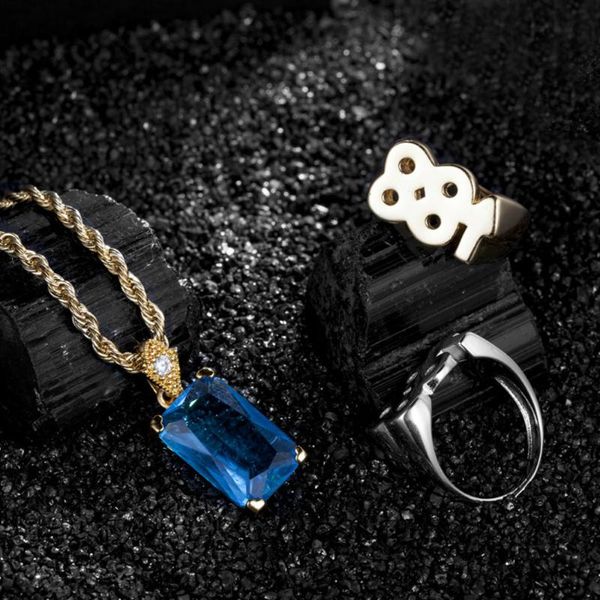 

pendant necklaces men women hip hop iced out bling square blue gem fashion 3a+ zircon cz charm necklace hiphop jewelry luxury gifts, Silver