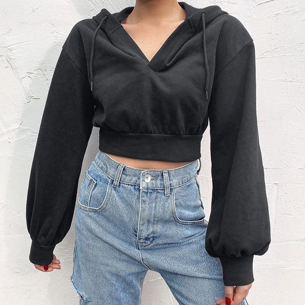 

yiciya autumn 2021 black casual oversized hoodies women korean fashion crop sweatshirt ladies long sleeve hooded pullover