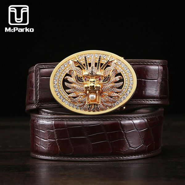 

belts mcparko luxury crocodile belt chinese style loong totem genuine leather men high-end business waist straps top, Black;brown