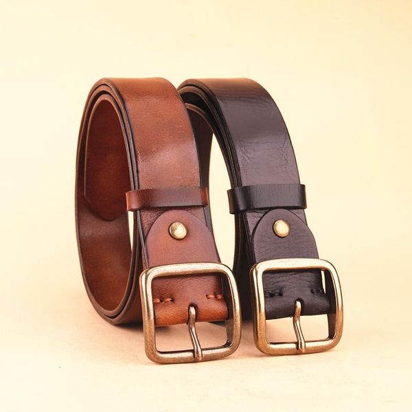 

belts brass buckle 3.8cm soft feel real cowhide full-grain leather casual belt retro classic genuine all-match pasek damski, Black;brown