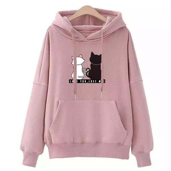 

women's hoodies & sweatshirts women streetwear sweatshirt autumn long sleeve harajuku hoodie cute cat print sudadera mujer, Black
