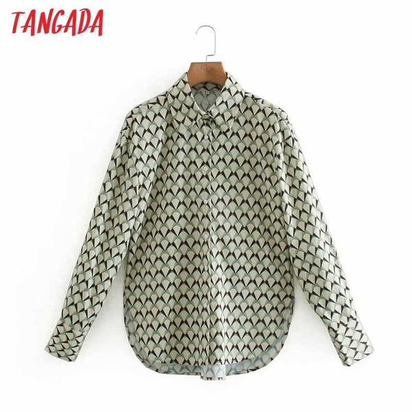 

tangada women print shirts long sleeve turn down collar elegant office ladies work wear blouses xn95 210609, White