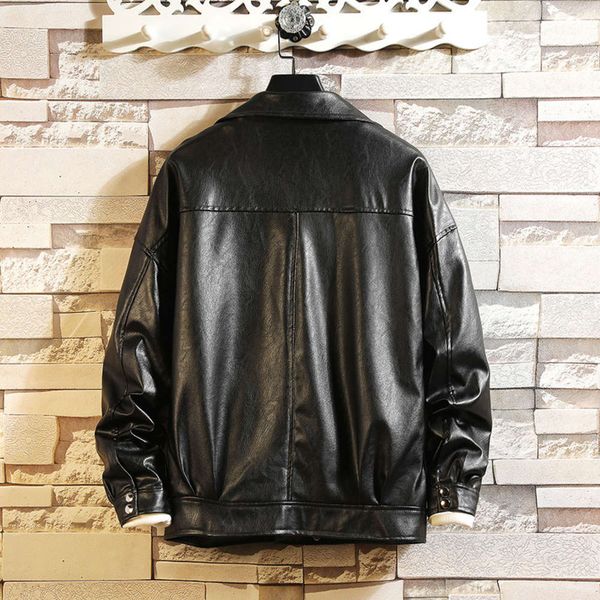 

autumn and winter 2021 new versatile men's lapel locomotive leather korean fashion brand loose plush coatwinter, Black;brown