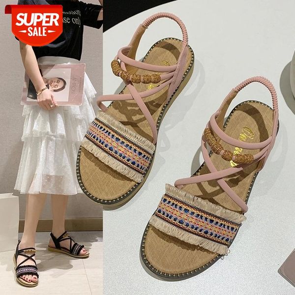 

women's sandals fashion casual peep-toe flat women with open toe beach shoes elastic band roman sandals women leisure shoes #lu8f, Black